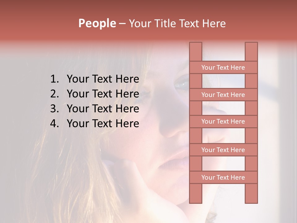 A Woman Looking Out Of A Window With Her Hand On Her Face PowerPoint Template