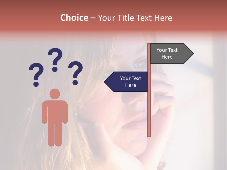 A Woman Looking Out Of A Window With Her Hand On Her Face PowerPoint Template