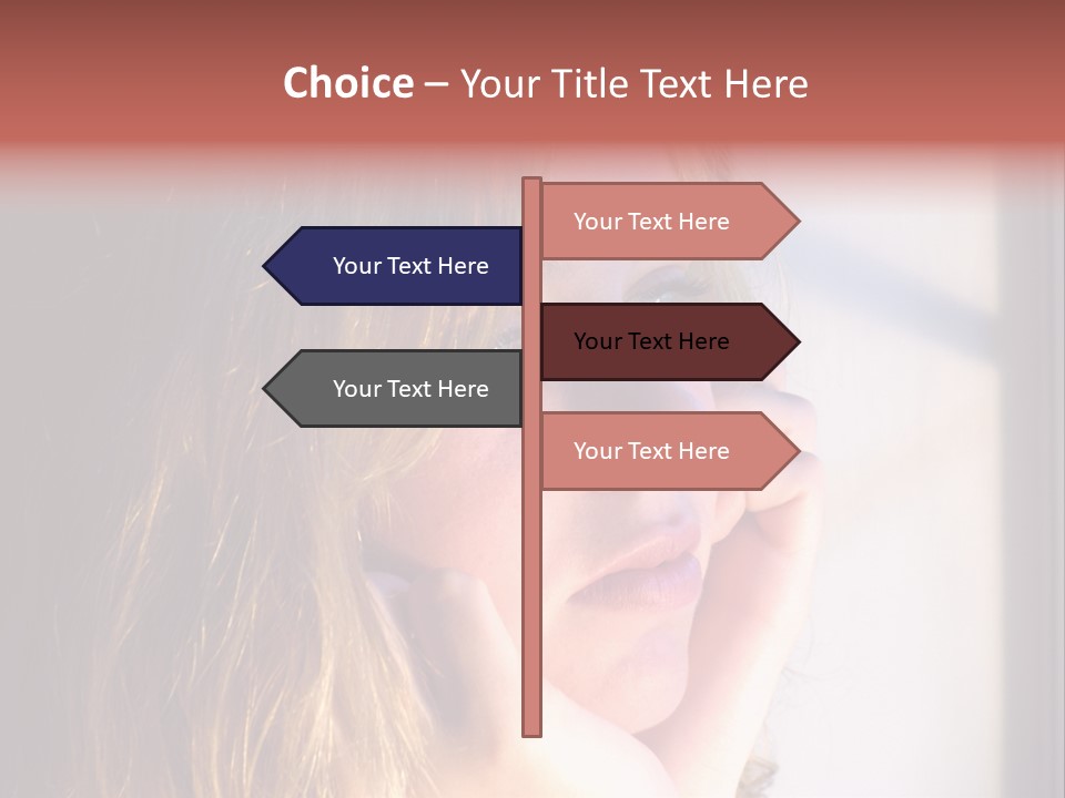 A Woman Looking Out Of A Window With Her Hand On Her Face PowerPoint Template