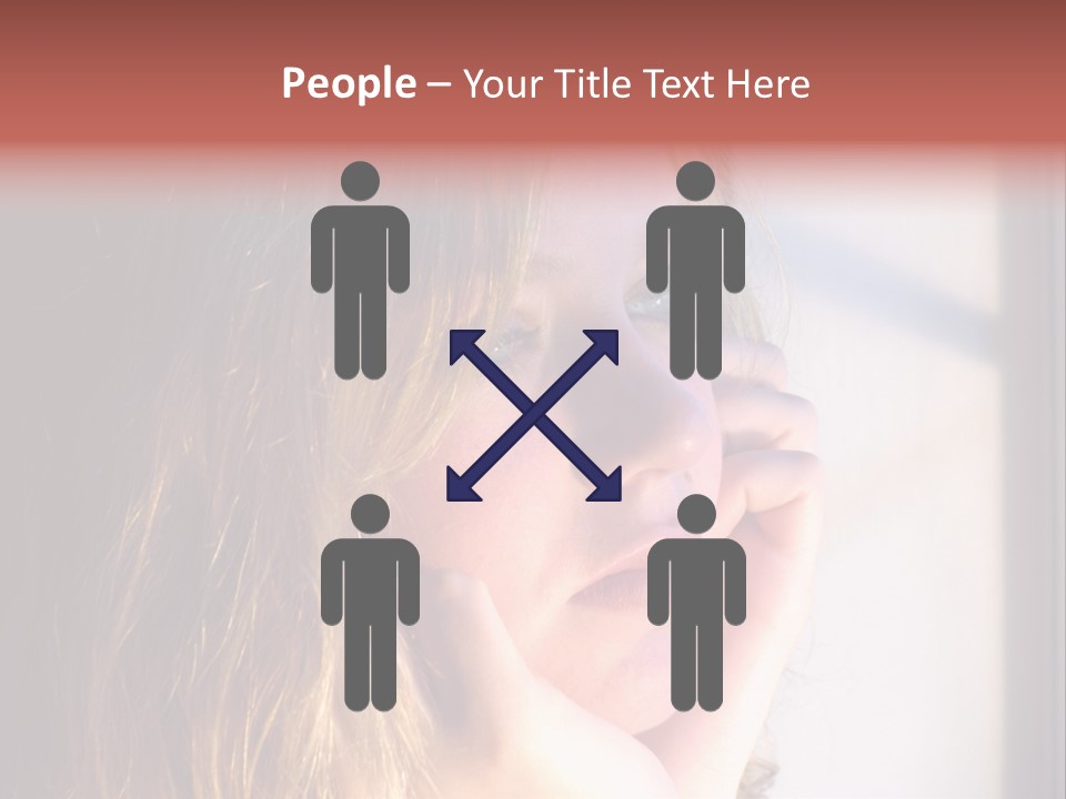 A Woman Looking Out Of A Window With Her Hand On Her Face PowerPoint Template