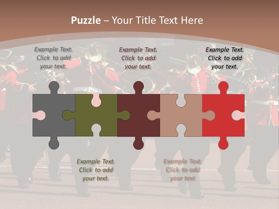 A Group Of Men In Red Uniforms Marching Down A Street PowerPoint Template