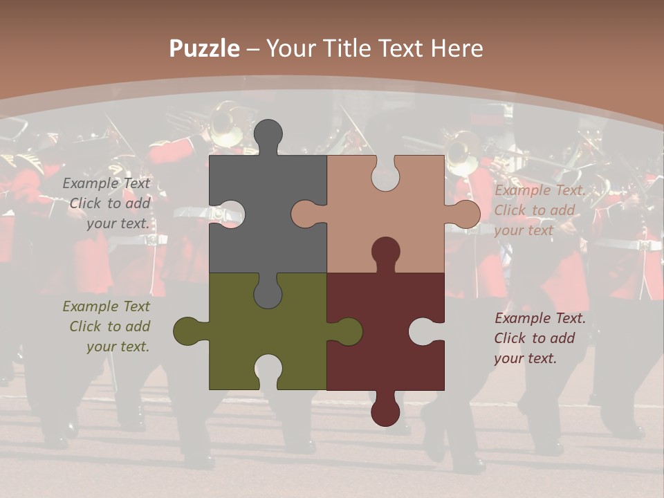 A Group Of Men In Red Uniforms Marching Down A Street PowerPoint Template