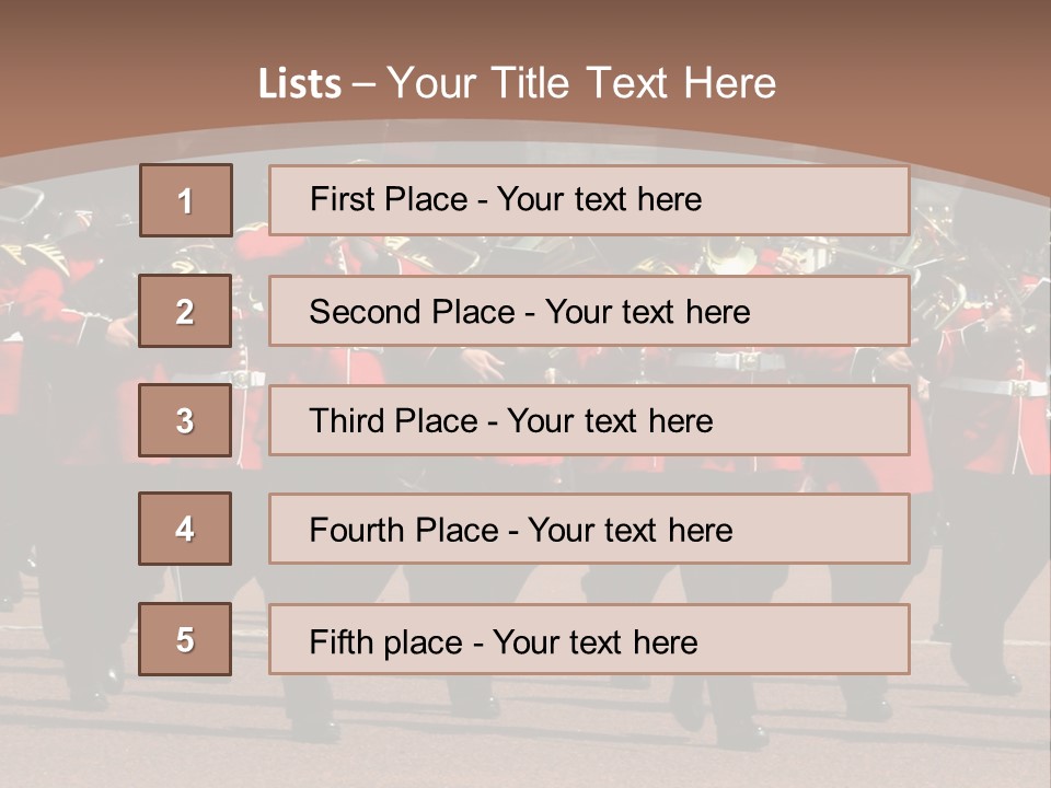 A Group Of Men In Red Uniforms Marching Down A Street PowerPoint Template