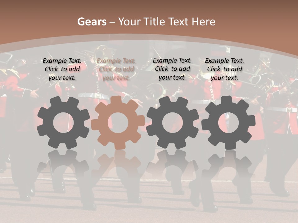 A Group Of Men In Red Uniforms Marching Down A Street PowerPoint Template