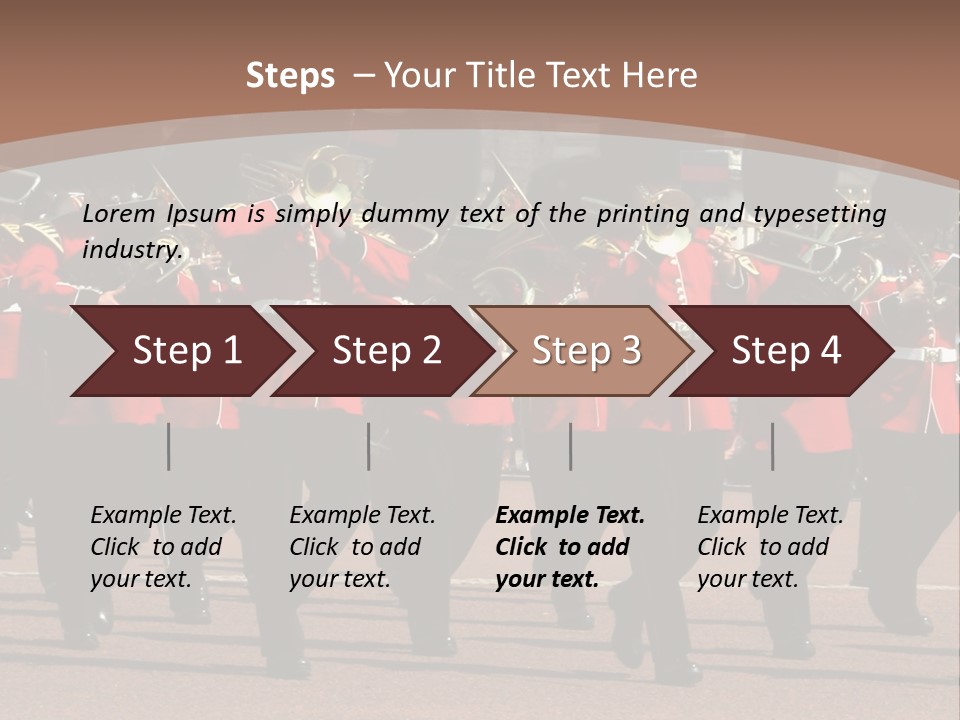 A Group Of Men In Red Uniforms Marching Down A Street PowerPoint Template