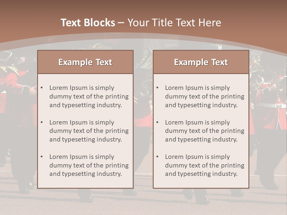 A Group Of Men In Red Uniforms Marching Down A Street PowerPoint Template
