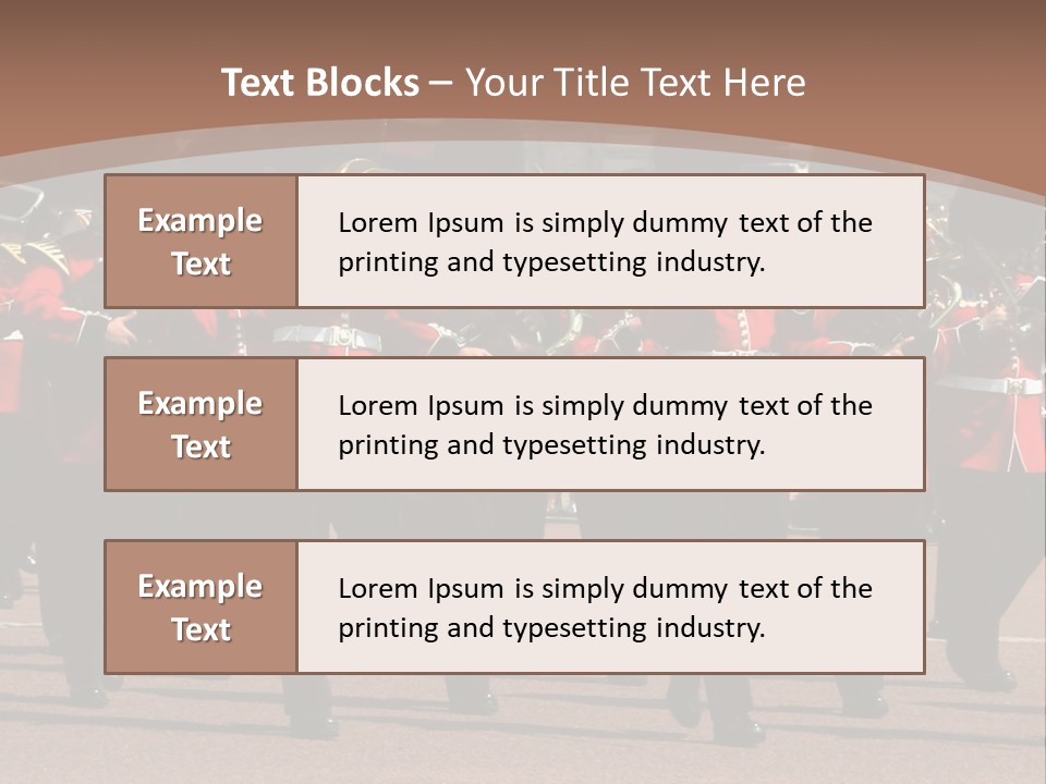 A Group Of Men In Red Uniforms Marching Down A Street PowerPoint Template