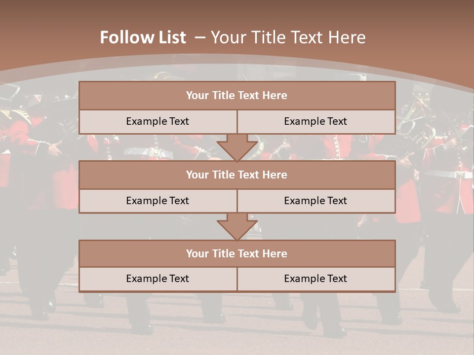 A Group Of Men In Red Uniforms Marching Down A Street PowerPoint Template