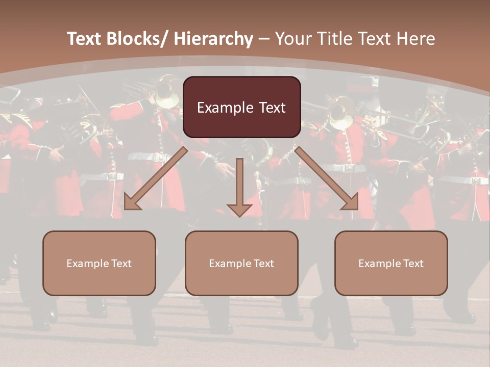 A Group Of Men In Red Uniforms Marching Down A Street PowerPoint Template