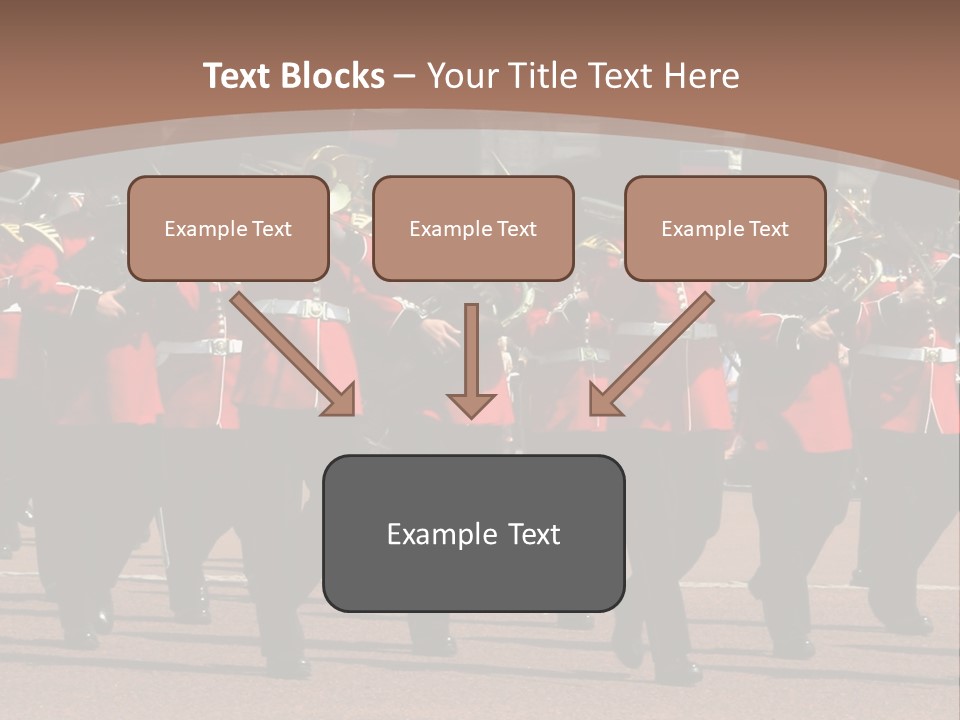 A Group Of Men In Red Uniforms Marching Down A Street PowerPoint Template
