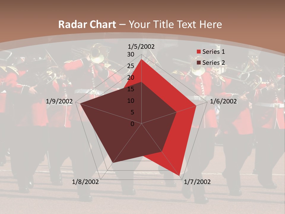 A Group Of Men In Red Uniforms Marching Down A Street PowerPoint Template