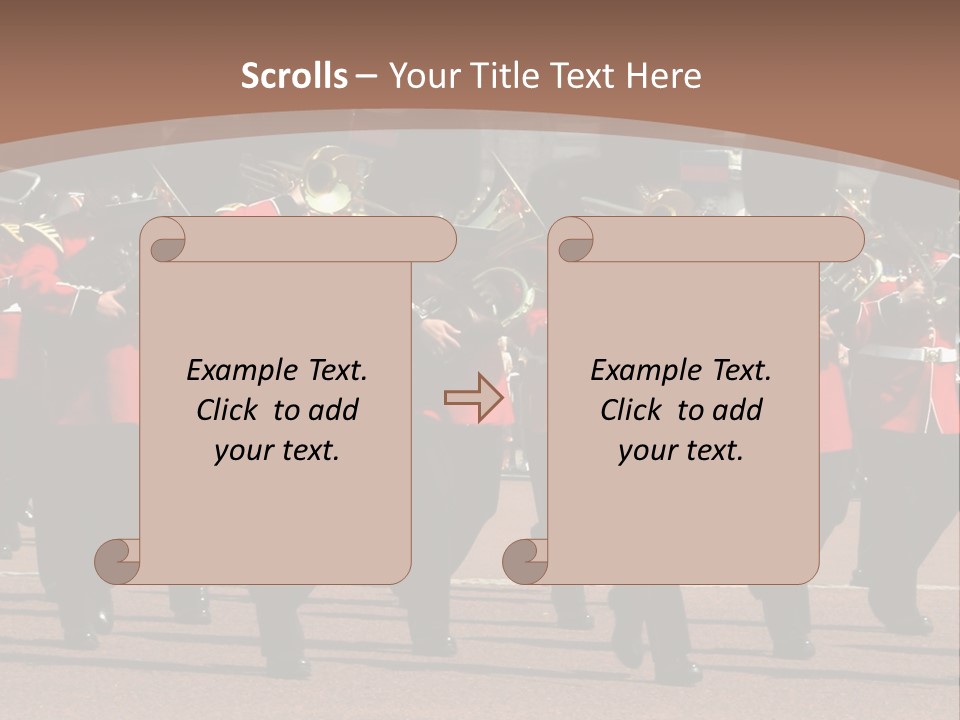 A Group Of Men In Red Uniforms Marching Down A Street PowerPoint Template