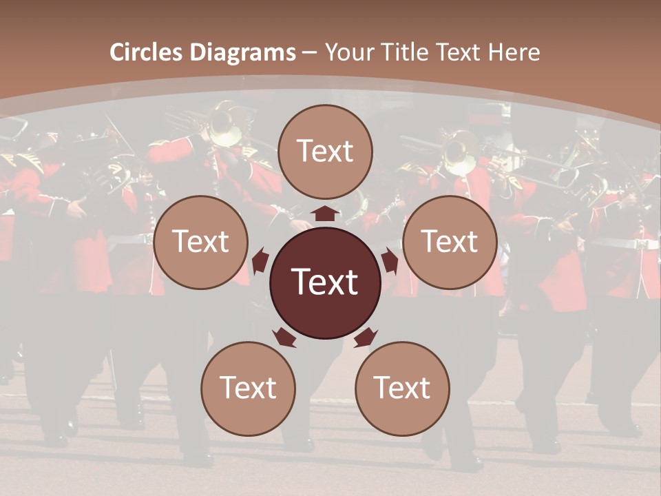 A Group Of Men In Red Uniforms Marching Down A Street PowerPoint Template