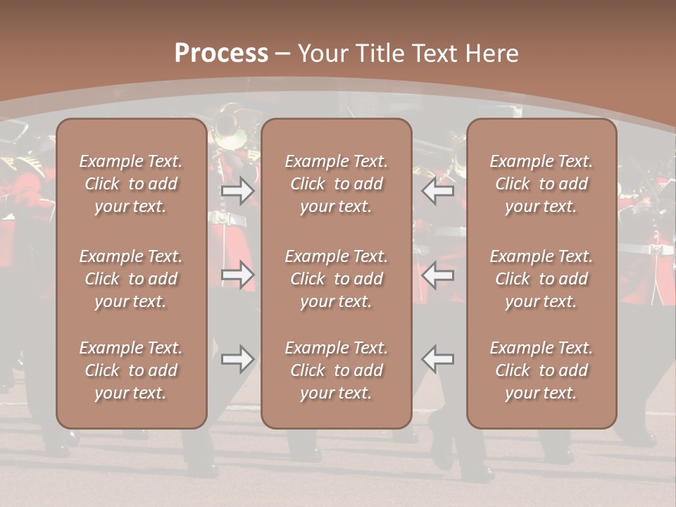 A Group Of Men In Red Uniforms Marching Down A Street PowerPoint Template