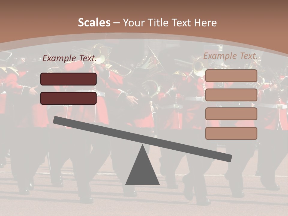 A Group Of Men In Red Uniforms Marching Down A Street PowerPoint Template