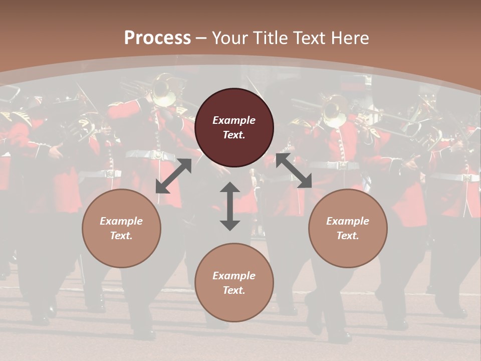 A Group Of Men In Red Uniforms Marching Down A Street PowerPoint Template