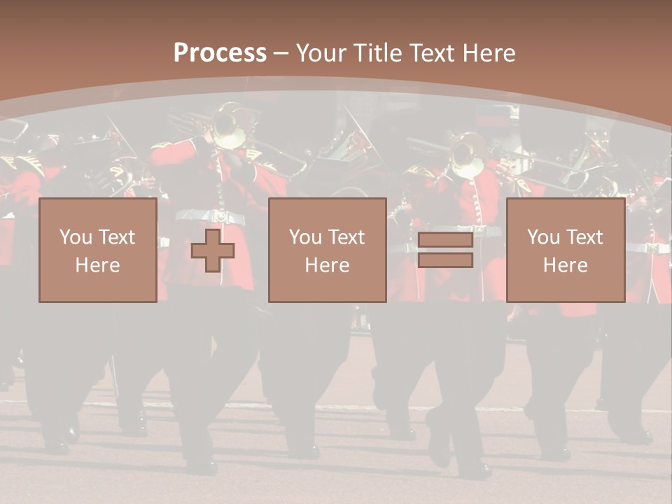 A Group Of Men In Red Uniforms Marching Down A Street PowerPoint Template