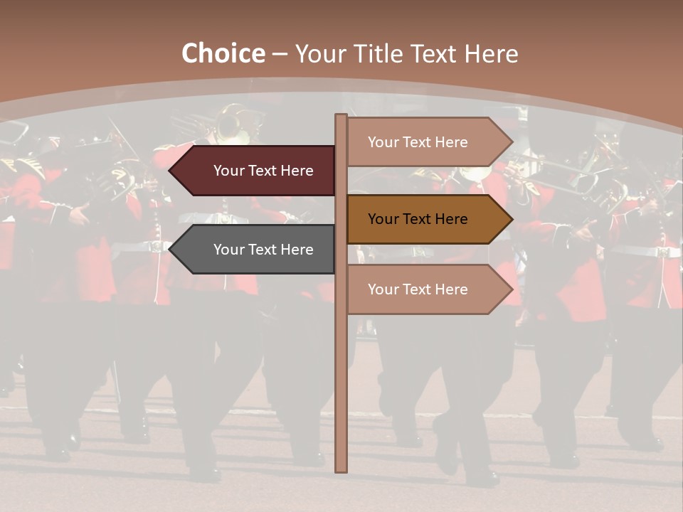 A Group Of Men In Red Uniforms Marching Down A Street PowerPoint Template