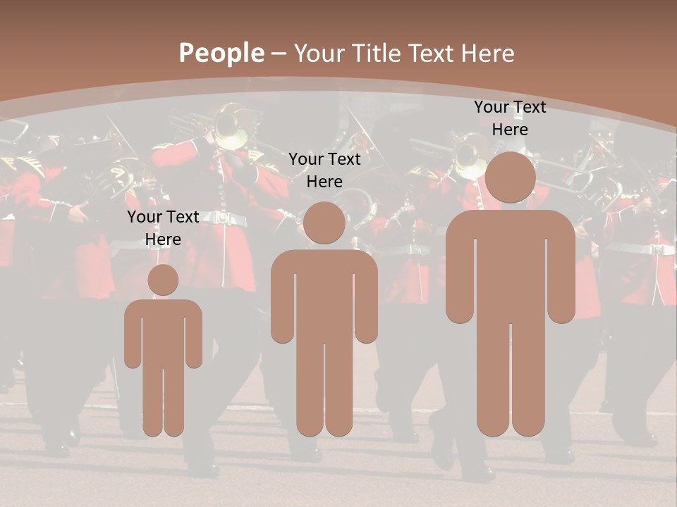 A Group Of Men In Red Uniforms Marching Down A Street PowerPoint Template