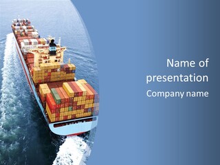 A Large Container Ship In The Ocean With A Blue Background PowerPoint Template
