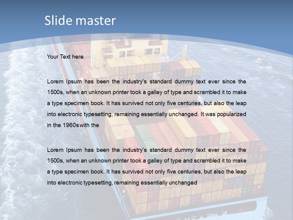 A Large Container Ship In The Ocean With A Blue Background PowerPoint Template