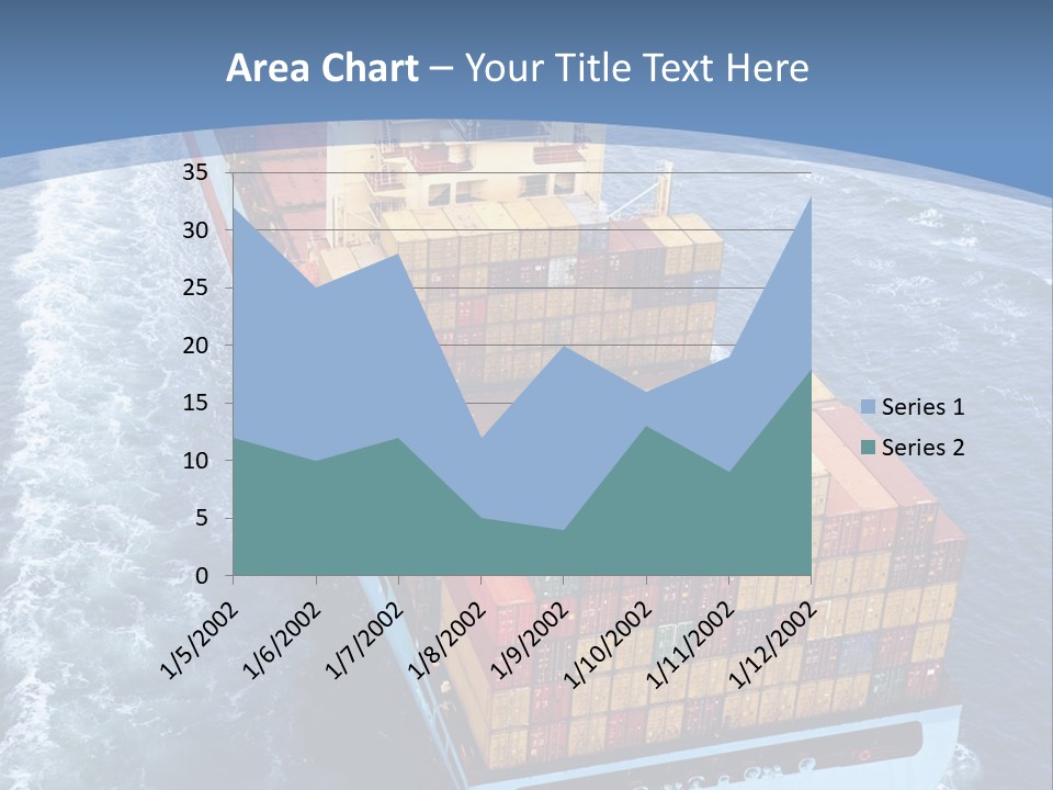 A Large Container Ship In The Ocean With A Blue Background PowerPoint Template