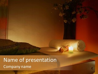 A Bed With A Pillow And A Candle On It PowerPoint Template