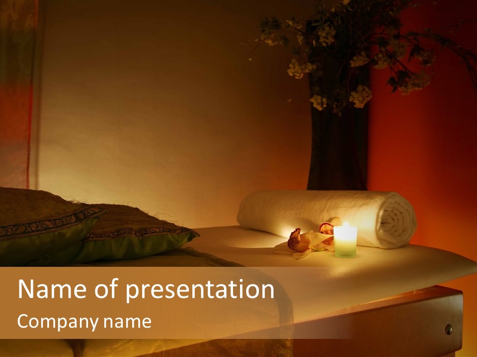 A Bed With A Pillow And A Candle On It PowerPoint Template