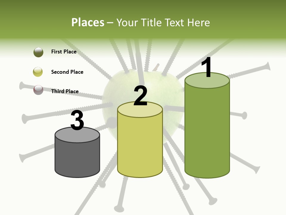 A Green Apple With Many Black Screws On It PowerPoint Template