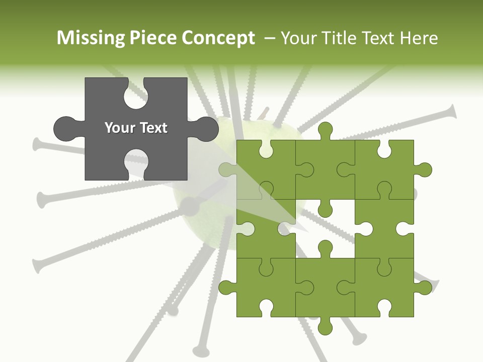 A Green Apple With Many Black Screws On It PowerPoint Template