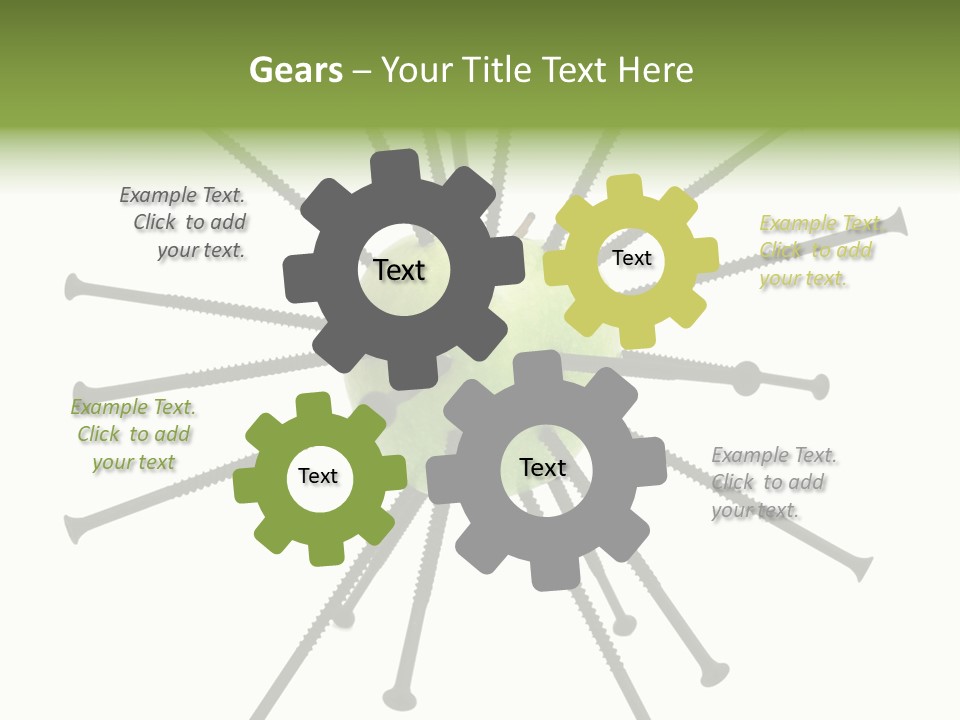 A Green Apple With Many Black Screws On It PowerPoint Template