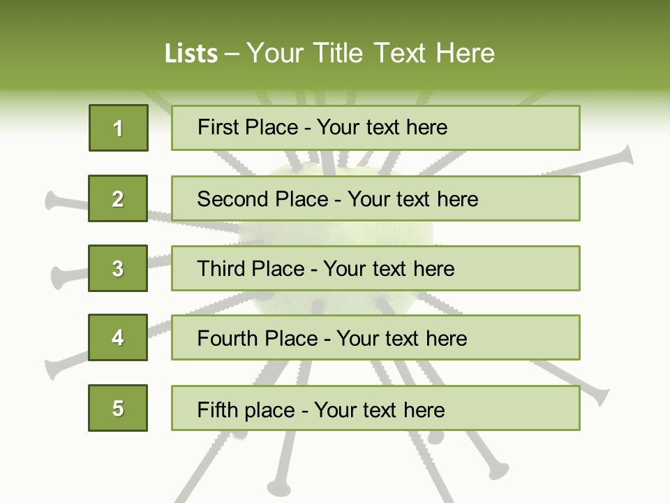 A Green Apple With Many Black Screws On It PowerPoint Template