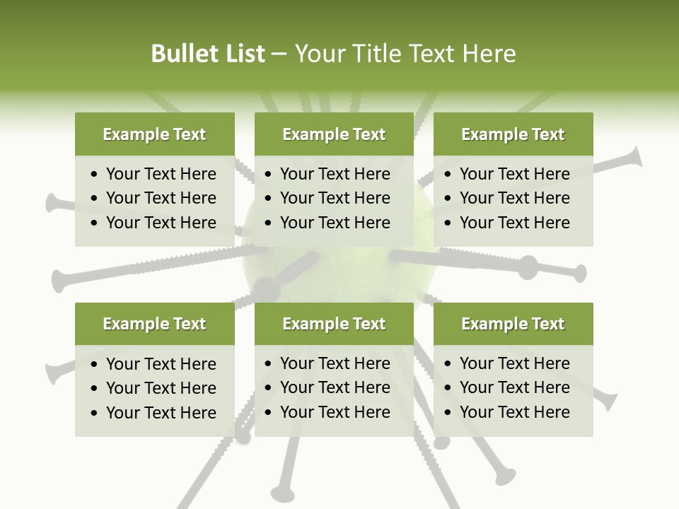 A Green Apple With Many Black Screws On It PowerPoint Template