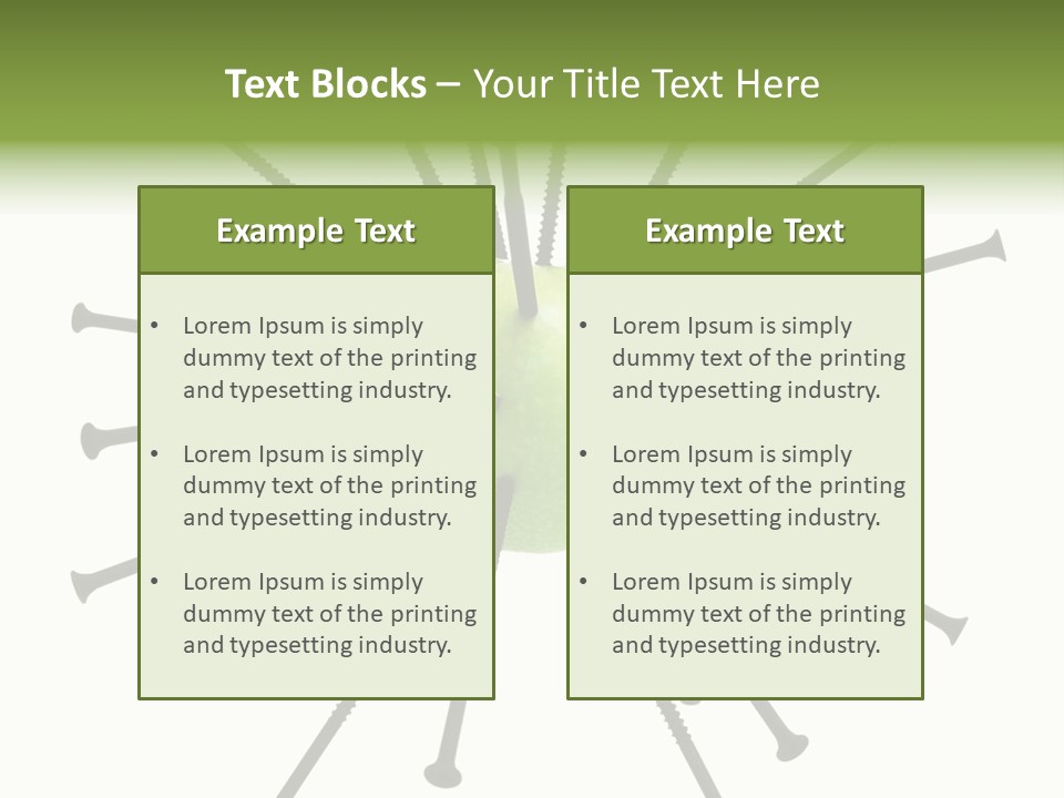 A Green Apple With Many Black Screws On It PowerPoint Template