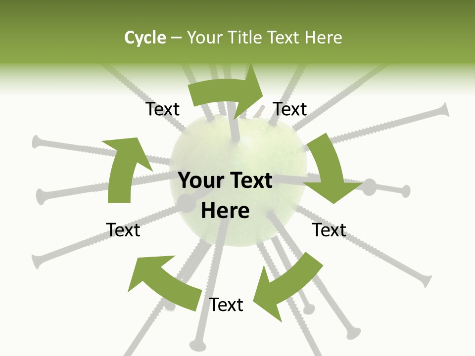 A Green Apple With Many Black Screws On It PowerPoint Template