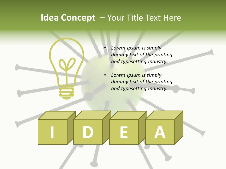 A Green Apple With Many Black Screws On It PowerPoint Template