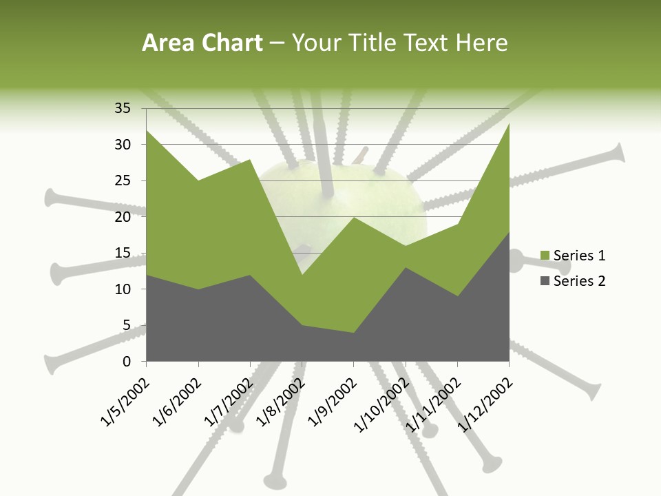 A Green Apple With Many Black Screws On It PowerPoint Template