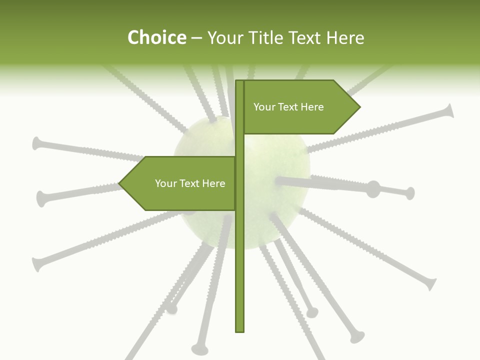 A Green Apple With Many Black Screws On It PowerPoint Template