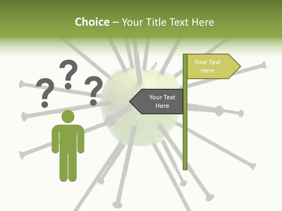 A Green Apple With Many Black Screws On It PowerPoint Template