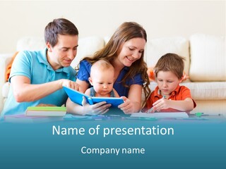 A Family Playing With A Tablet On The Floor PowerPoint Template