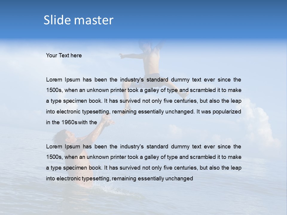 A Man Jumping Into The Water With A Child On His Back PowerPoint Template