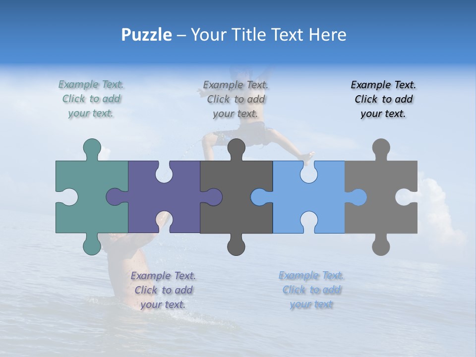 A Man Jumping Into The Water With A Child On His Back PowerPoint Template