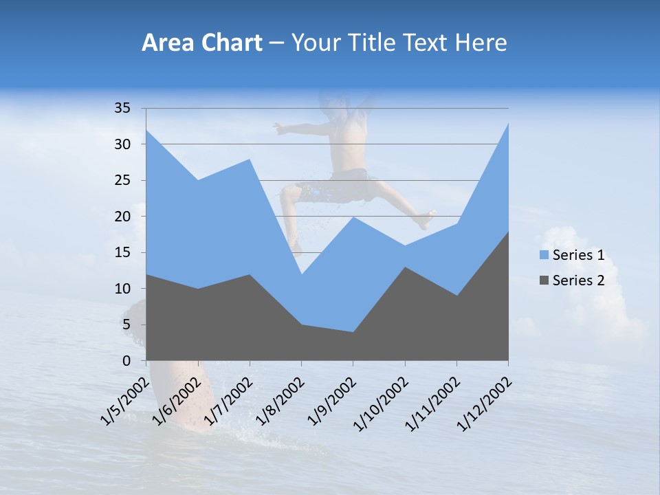 A Man Jumping Into The Water With A Child On His Back PowerPoint Template