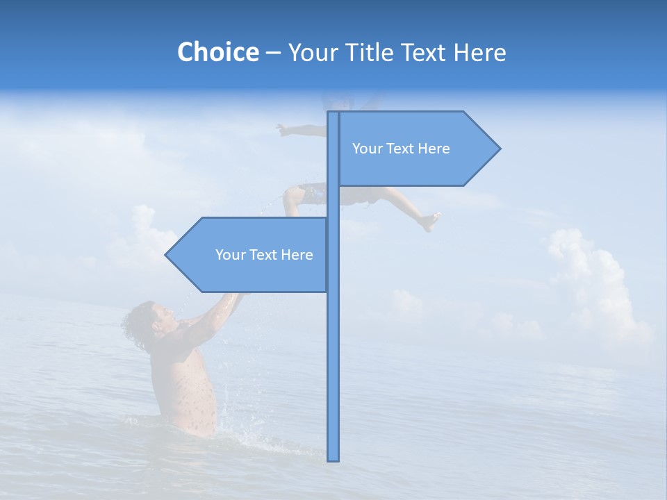 A Man Jumping Into The Water With A Child On His Back PowerPoint Template