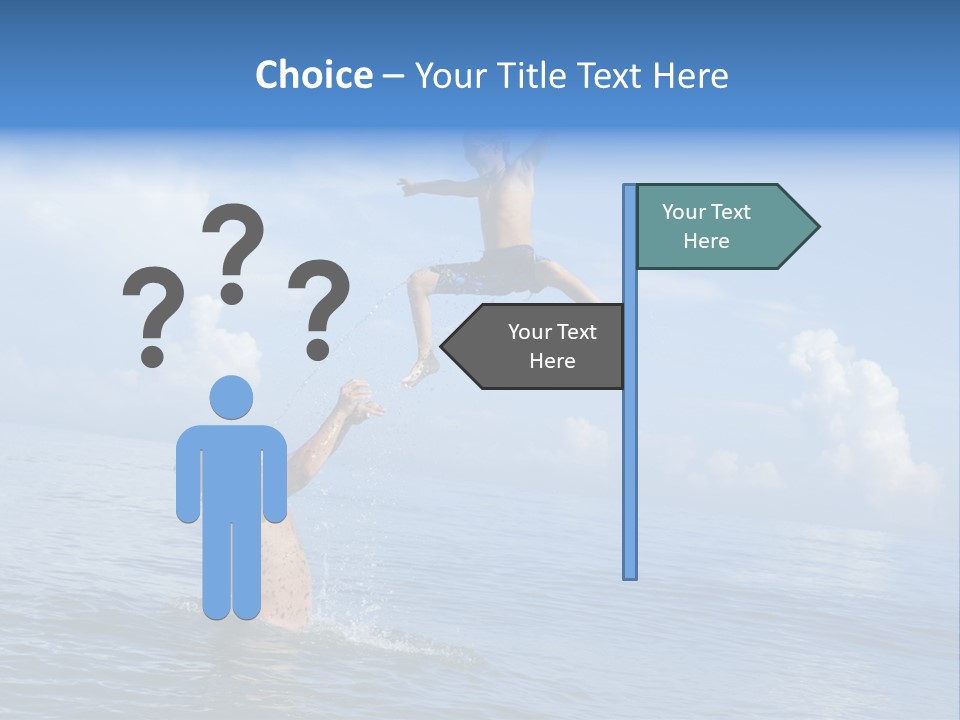 A Man Jumping Into The Water With A Child On His Back PowerPoint Template