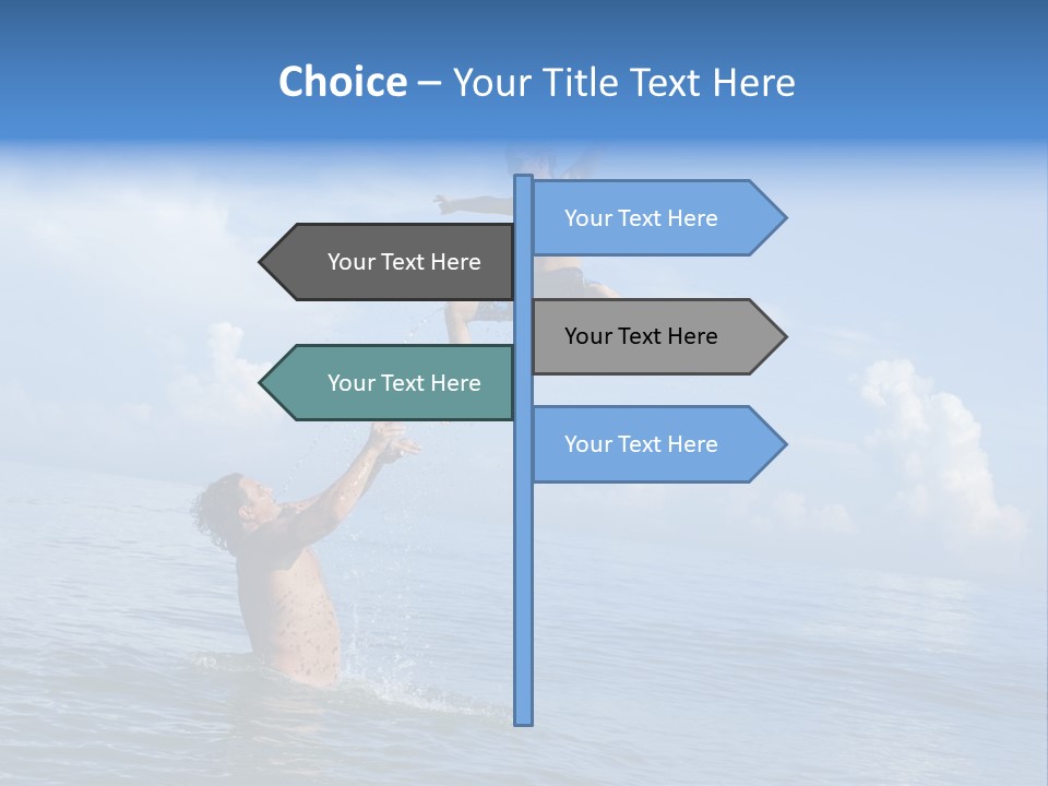 A Man Jumping Into The Water With A Child On His Back PowerPoint Template