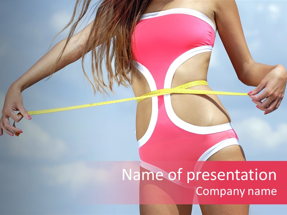 A Woman In A Pink Swimsuit Holding A Measuring Tape PowerPoint Template