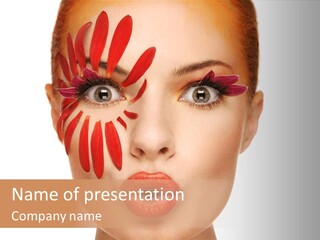 A Woman With Red Petals Painted On Her Face PowerPoint Template