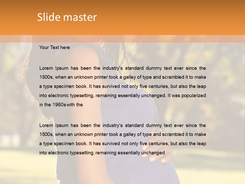 A Pregnant Woman In A Blue Dress Is Smiling PowerPoint Template