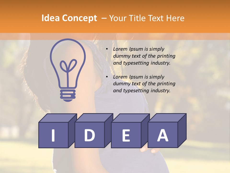 A Pregnant Woman In A Blue Dress Is Smiling PowerPoint Template